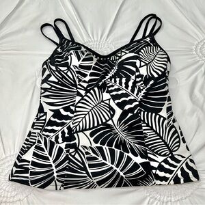 Miraclesuit Palm Leaf Black & White Tankini Top Size 10